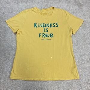 Life Is Good Kindness Is Free Yellow Graphic T-Shirt Size M